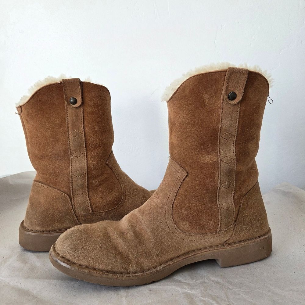Ugg Larker Brown Suede Boots Faux Sherpa Lining Winter Western Boho Women 11